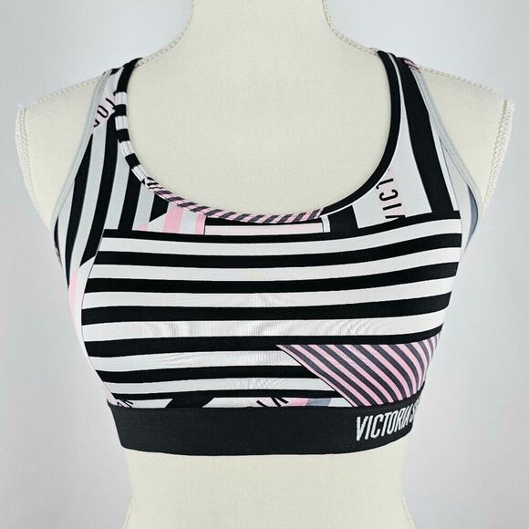 Victoria's Secret The Player Women's Black/Pink Striped Sports Bra Size Small - Picture 1 of 11